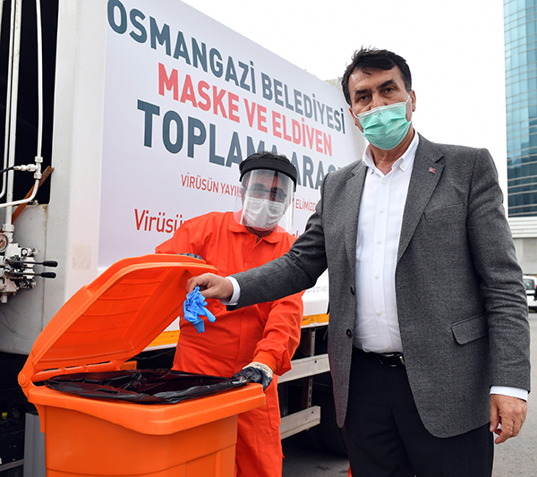 Osmangazi’den atık maskeler için özel konteynır