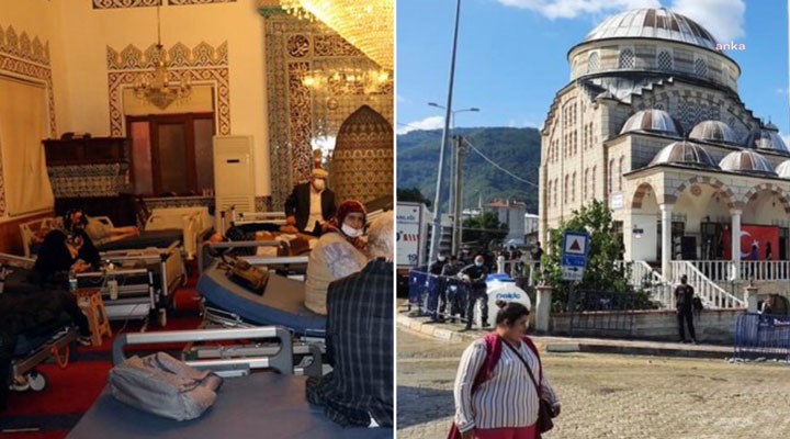 Dün sahra hastanesi olan cami, bugün Erdoğan’a hizmet versin diye boşaltıldı