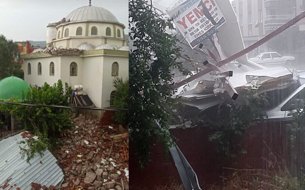 İzmir’de fırtına: Çatılar uçtu, minare yıkıldı!